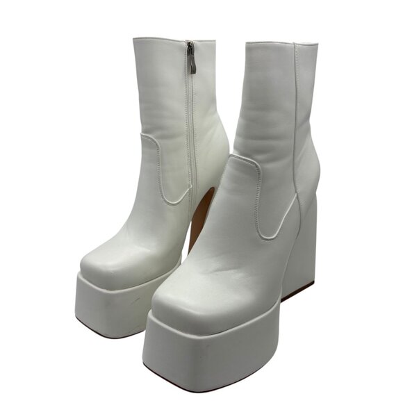 Go-go White Platform Ankle Boots Chunky Block 5.5” Heels Side Zip EU 39 US 9 - Picture 2 of 10